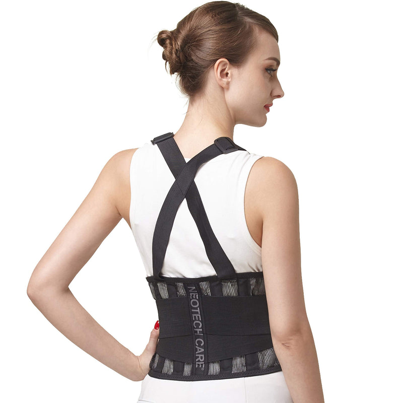 NEOtech Care Back Support with Straps - Lightweight and Breathable - Lumbar Support - Posture, Work, Gym - Black (M) - NewNest Australia