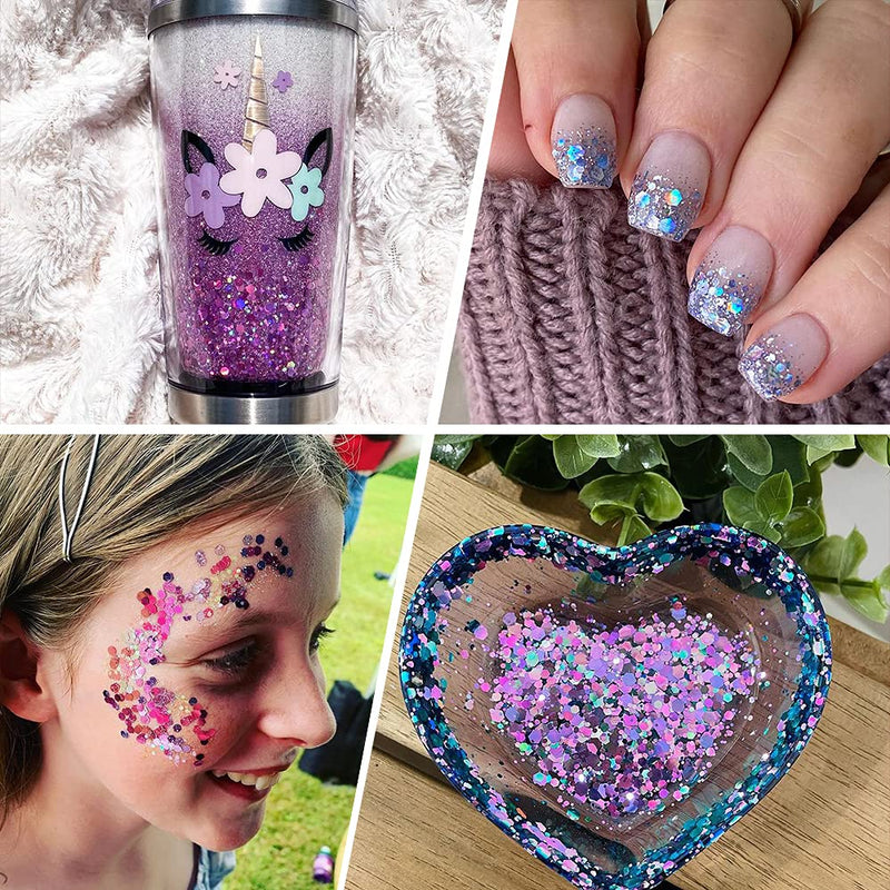 100g Holographic Chunky Glitter, Craft Glitters for Arts & Crafts, Cosmetic Chunky Mixed Glitter, Body Glitter for Makeup, Face, Hair, Lips, Nails, Festival (Black) Black - NewNest Australia
