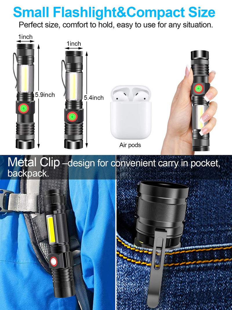 USB Rechargeable Flashlight, Spriak Magnetic LED Flashlights (Included Battery), Super Bright Tactical Flashlight with SideLight, Zoomable, Waterproof Best Small Flashlight for Camping, Emergency 2 - NewNest Australia