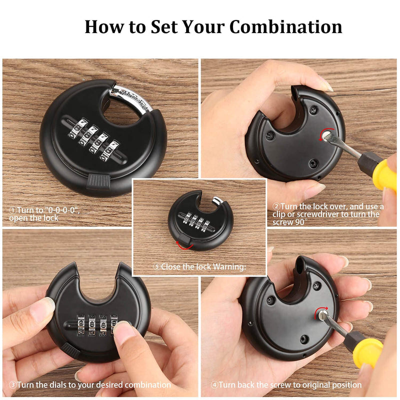 Combination Disc Padlocks for Outdoor - Heavy Duty 4 Digit Code Lock, Combo Discus Lock for Storage Unit,Gate,Fence,Trailer,1PCS,Black Black-1Pcs - NewNest Australia
