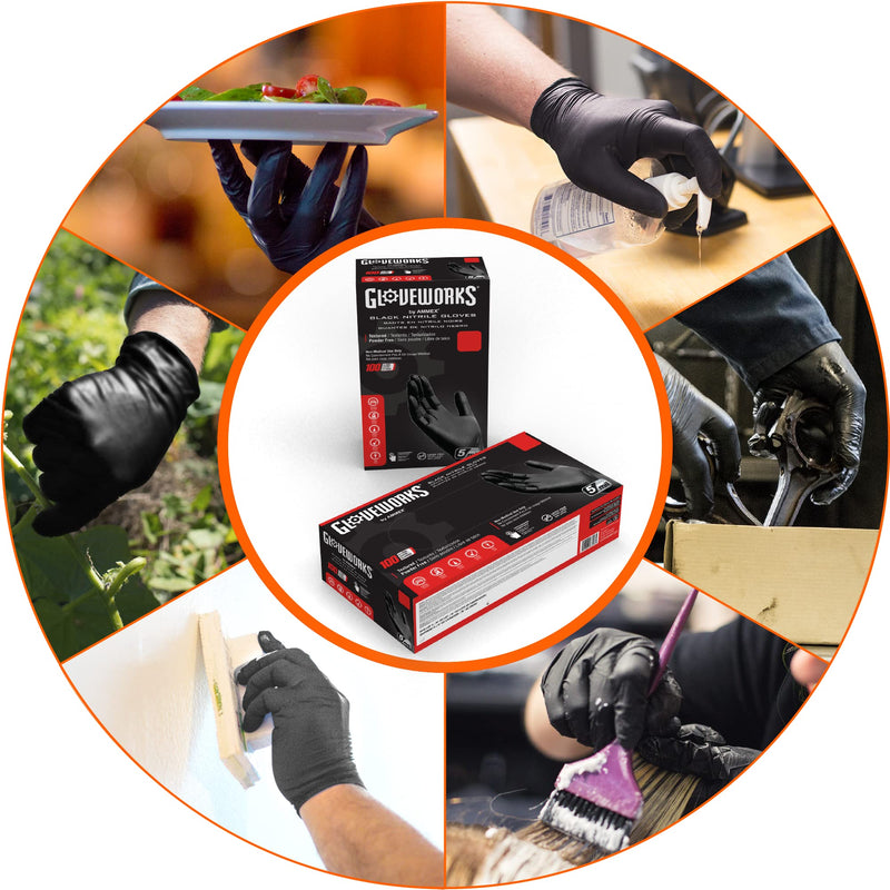 AMMEX GLOVEWORKS Industrial Black Nitrile Gloves, Box of 100, 5 Mil, Size Large, Latex Free, Powder Free, Textured, Disposable, Food Safe, GPNB46100-BX - NewNest Australia