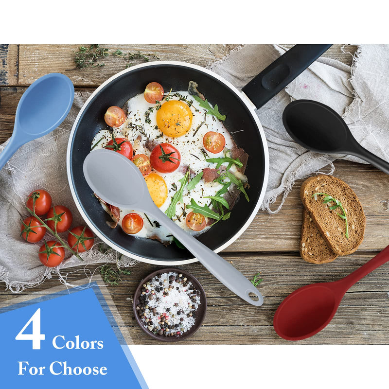 4 Pieces Silicone Mixing Spoon Heat Resistant Silicone Basting Spoon Utensil Spoon Non Stick Serving Spoon for Mixing, Baking, Serving (Red, Black, Blue, Gray) Red, Black, Blue, Gray - NewNest Australia