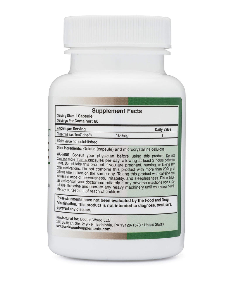 Theacrine (Teacrine) - Energy and Exercise Stamina Supplement - 100 Mg - 60 Capsules (Made and Third Party Tested in The USA) by Double Wood Supplements - NewNest Australia