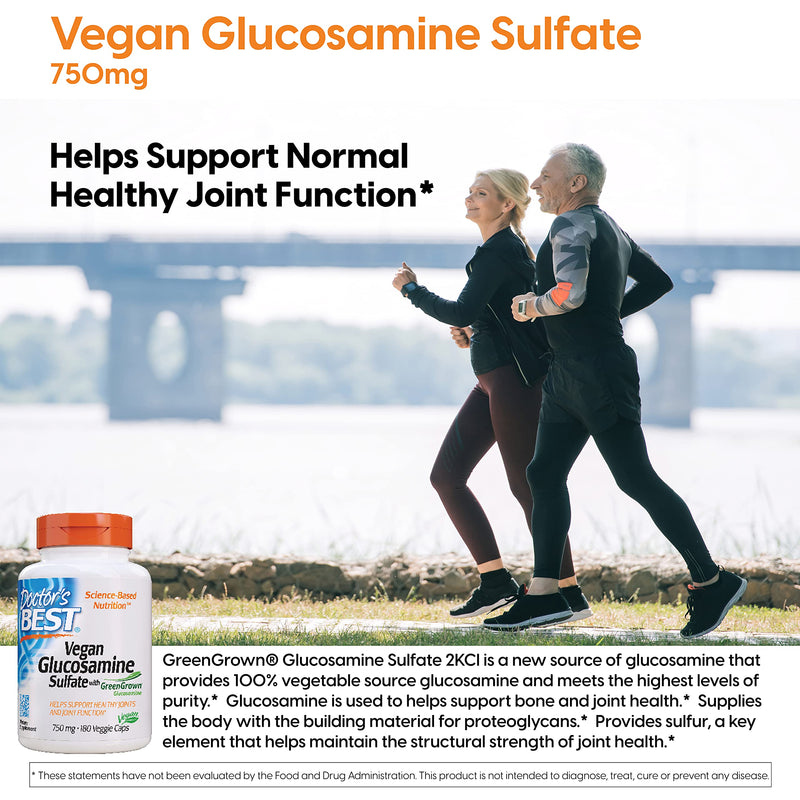 Doctor's Best Vegan Glucosamine Sulfate, Joint Support, Non-GMO, Vegan, Gluten Free, Soy Free, 750 mg 180 Veggie Caps - NewNest Australia