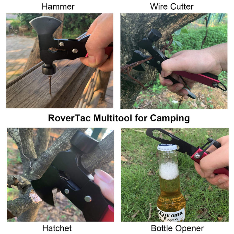 RoverTac Multitool Camping Accessories Survival Gear and Equipment 14 in 1 Hatchet with Knife Axe Hammer Saw Screwdrivers Pliers Bottle Opener Durable Sheath Gifts for Men Women Red - NewNest Australia