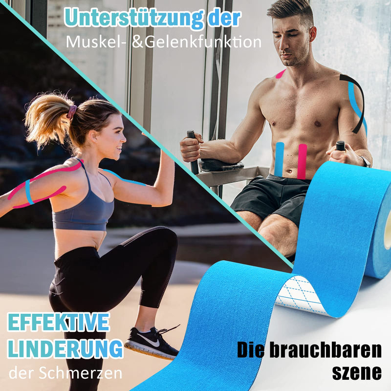 Kinesiology Tape, 5 Mx 5 Cm, Waterproof & Elastic Skin-Friendly Kinesio Tapes, Physio Tape, For Sports, Knee, Shoulder And Elbows, Muscle Tightening Bands (Blue/Black/Pink) - NewNest Australia