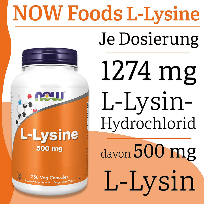 Now Foods, L-Lysine, 500mg, 250 vegan capsules, laboratory tested, amino acid, gluten free, soy free, vegetarian - NewNest Australia