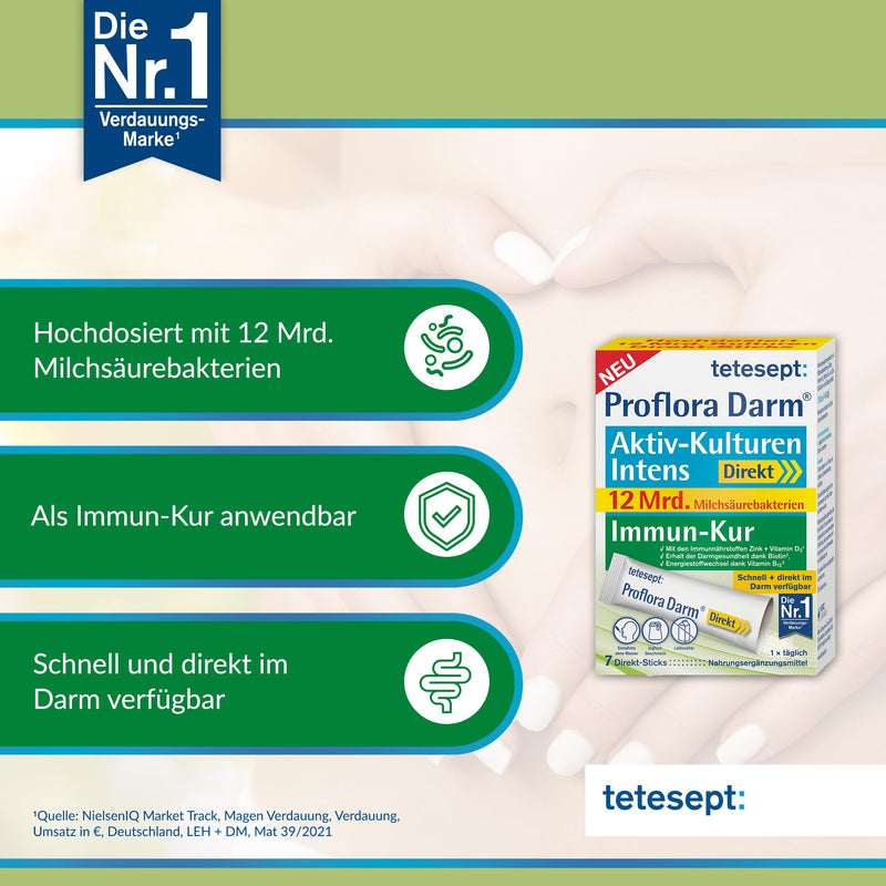 tetesept Proflora Intestinal Active Cultures Intens - dietary supplement with 12 billion lactic acid bacteria, zinc and vitamins - 5 x 7 direct sticks - NewNest Australia