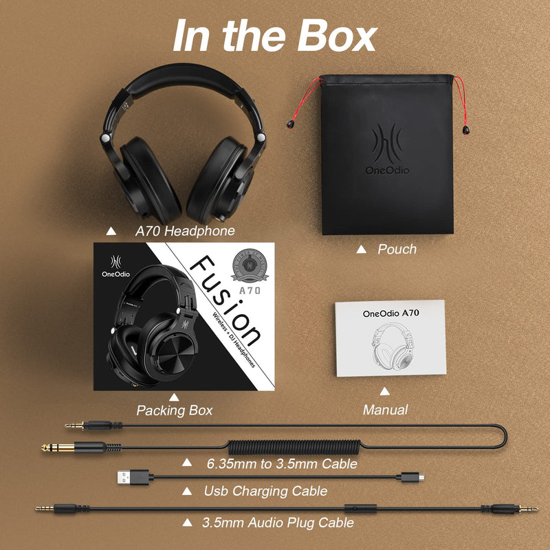 OneOdio A70 Bluetooth Headphones Over Ear, 72 Hrs Playtime, Monitor Level Stereo Sound Quality, Foldable Wireless＆Wired DJ Headphone, Professional Studio Headphones for DJ/TV/PC/Phone Black - NewNest Australia