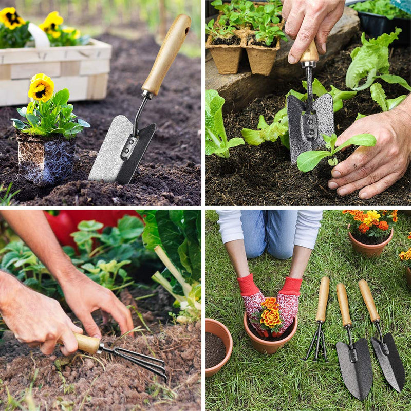 MOSFiATA Garden Tools Set, 3 Pcs Garden Tools Kit, High Carbon Steel Heavy Duty Gardening Tools Kit Includes Hand Trowel, Transplant Trowel and Cultivator Hand Rake All with Ergonomic Handle - NewNest Australia