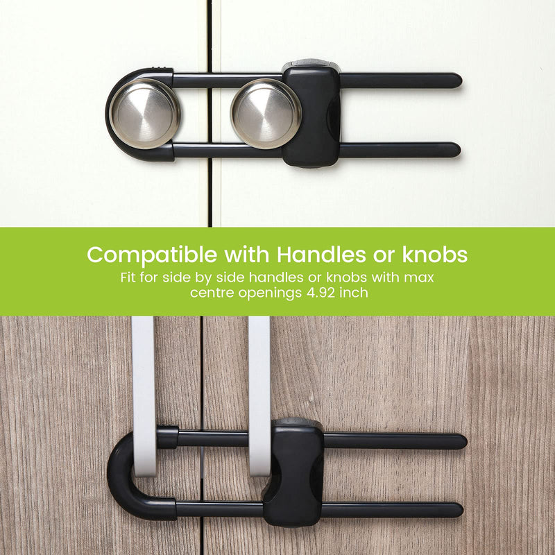 10 Pieces Sliding Cabinet Locks, Child U-Shaped Proofing Cabinet with Adjustable Safety Child Lock, Easy to Use Childproof Latch for Knob Handle on Kitchen Door Storage Cupboard Closet Dresser (Black) Black - NewNest Australia
