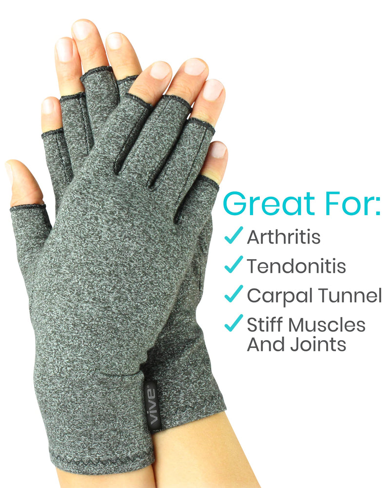 Vive Arthritis Gloves - Men, Women Rheumatoid Compression Hand Glove for Osteoarthritis- Arthritic Joint Pain Relief - Carpal Tunnel Wrist Support - Open Finger, Fingerless Thumb for Computer Typing X-Small (1 Pair) - NewNest Australia
