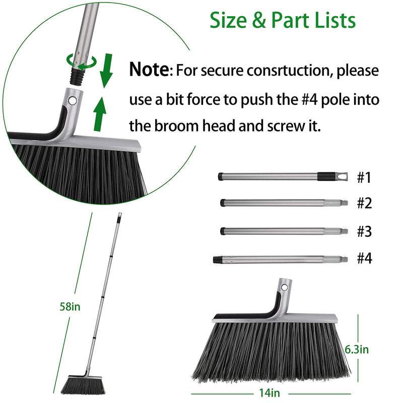 Outdoor/Indoor Broom for Floor Cleaning with 58 inch Long Handle, Angle Brooms Heavy Duty for Home Garage Kitchen Office Courtyard Lobby Lawn Concrete - NewNest Australia