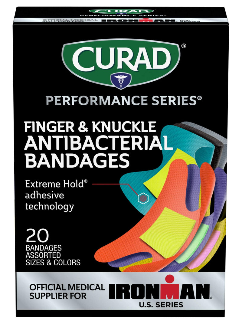 Curad Performance Series Ironman Fingertip and Knuckle Antibacterial Bandages, Extreme Hold Adhesive Technology, Fabric Bandages, 20 Count (Pack of 3) - NewNest Australia