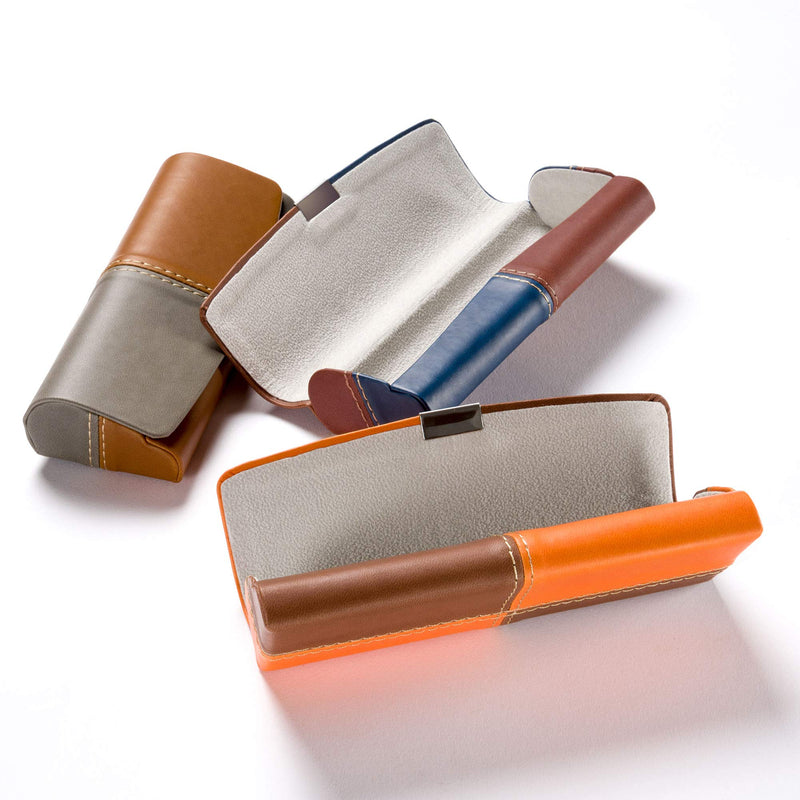 FEFI two-tone hard case glasses case in leather look blue/brown - NewNest Australia