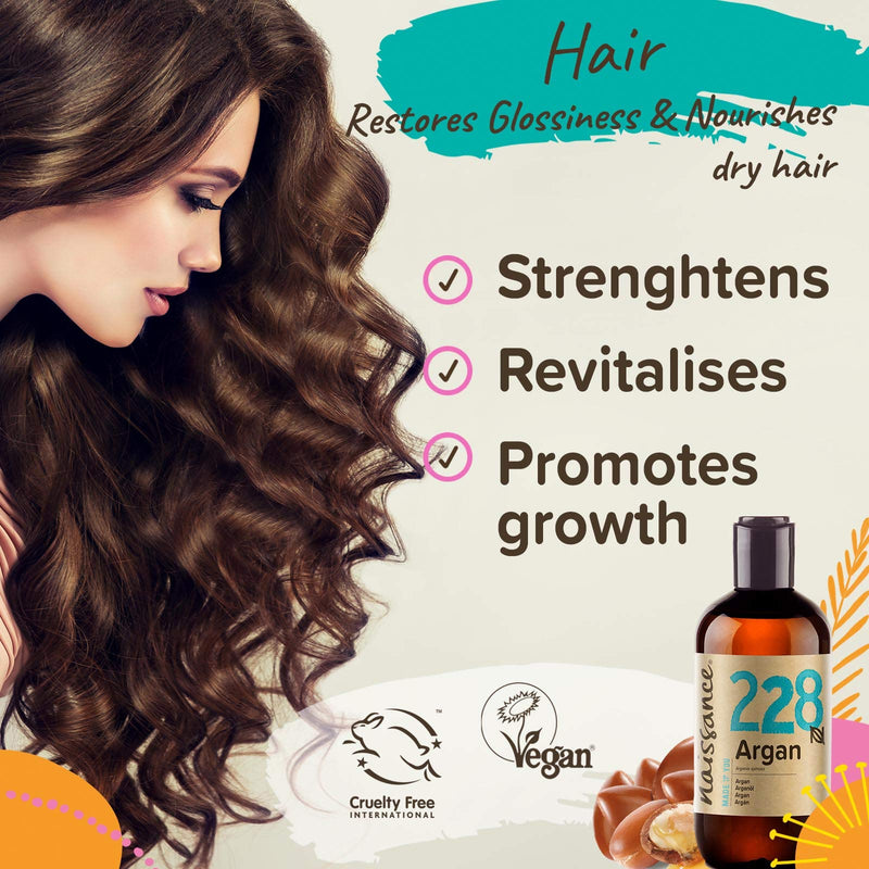 Naissance Argan Oil (no. 228) 250ml - Pure & Natural, Anti-Ageing, Antioxidant, Vegan, Hexane Free, No GMO - Natural Moisturiser & Conditioner for Face, Hair, Skin, Beard & Cuticles - NewNest Australia