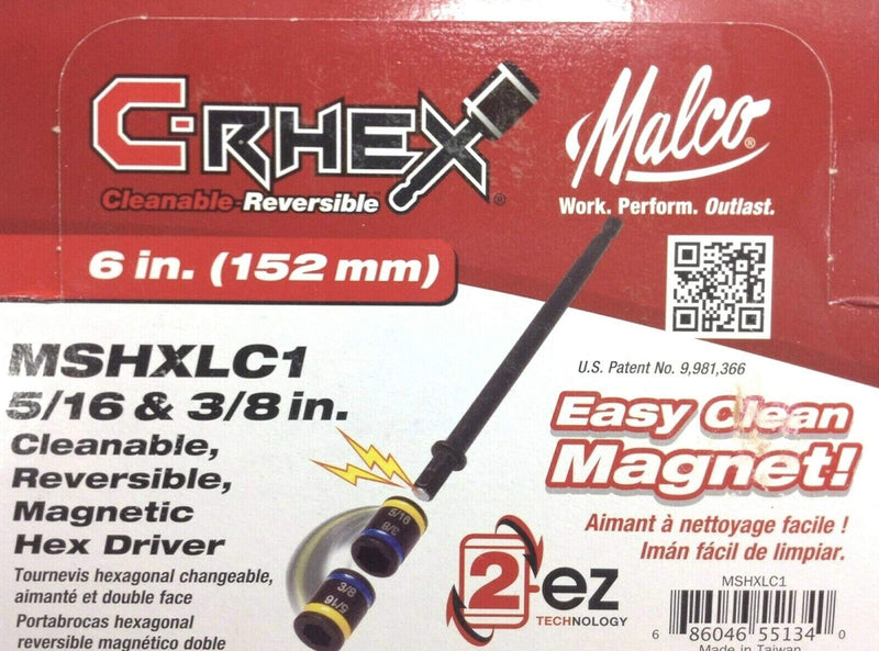 Malco 5/16 & 3/8 x 4" Dual Sided Hex Driver~ Cleanable, Reversible, Magnetic. Easy to Clean- MSHXLC1 - NewNest Australia