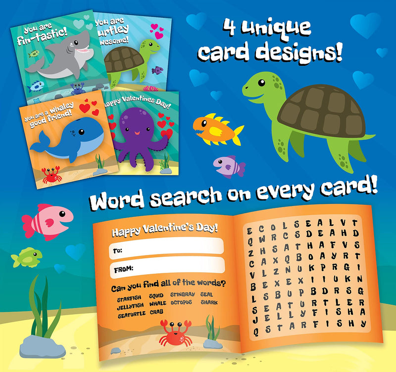 Red Robin Greetings Valentine's Day Cards - Fun Valentine Cards For Kids Sea Life, Word Search Kids Valentines Cards For Boy or Girl (28-Count With Envelopes) - NewNest Australia