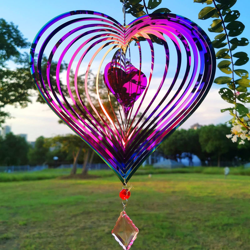 Dinoneyi Wind Spinner Outdoor Metal 3D Wind Spinner Hanging Yard Garden Decor Gifts Stainless Steel Heart Pattern Spinners with 360° Rotating Hook - NewNest Australia
