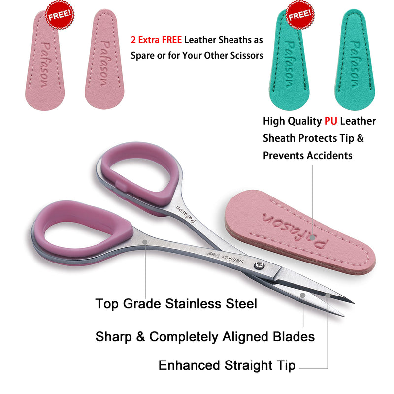 PAFASON 4" Stainless Steel Curved & Straight Embroidery Scissors Set with Premium PU Leather Cover Rubber Ring Handle Perfect for Cross Stitch Crochet Knitting Quilting Thread Yarn Sewing Cutting Green+Pink - NewNest Australia