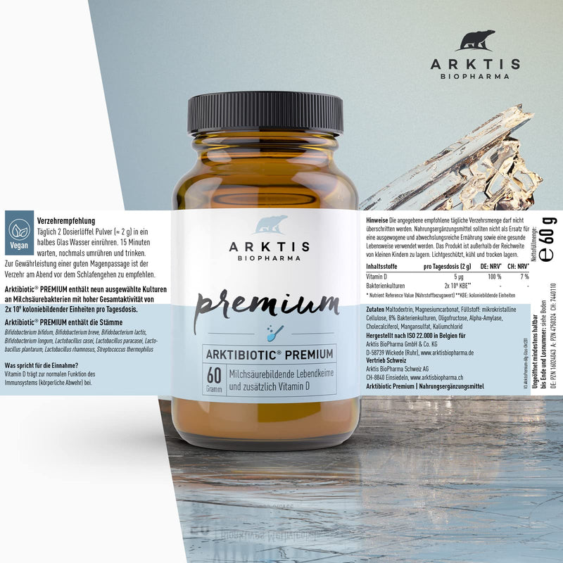 Arktis Biopharma Arktibiotic Premium Powder, 60 G, Selected Lactic Acid Bacteria And Vitamin D, Laboratory Tested, Ideal For Supporting The Immune System And Intestinal Flora - NewNest Australia