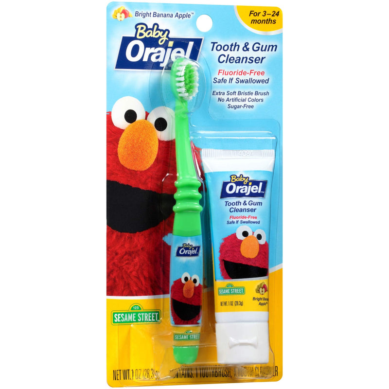 Orajel Elmo Fluoride-Free Tooth & Gum Cleanser with Toothbrush, Combo Pack, Banana Apple Flavored Non-Fluoride, 1 oz. - NewNest Australia