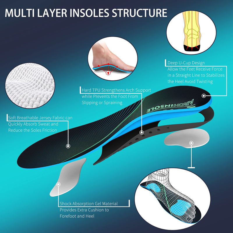 High Arch Support Insoles Women and Men QBK Orthotic Insoles for Plantar Fasciitis Shock Absorption Shoe Inserts for Walking Leisure Work Standing All Day and Relieve Heel Pain, L L: (Men 9-10.5) - NewNest Australia