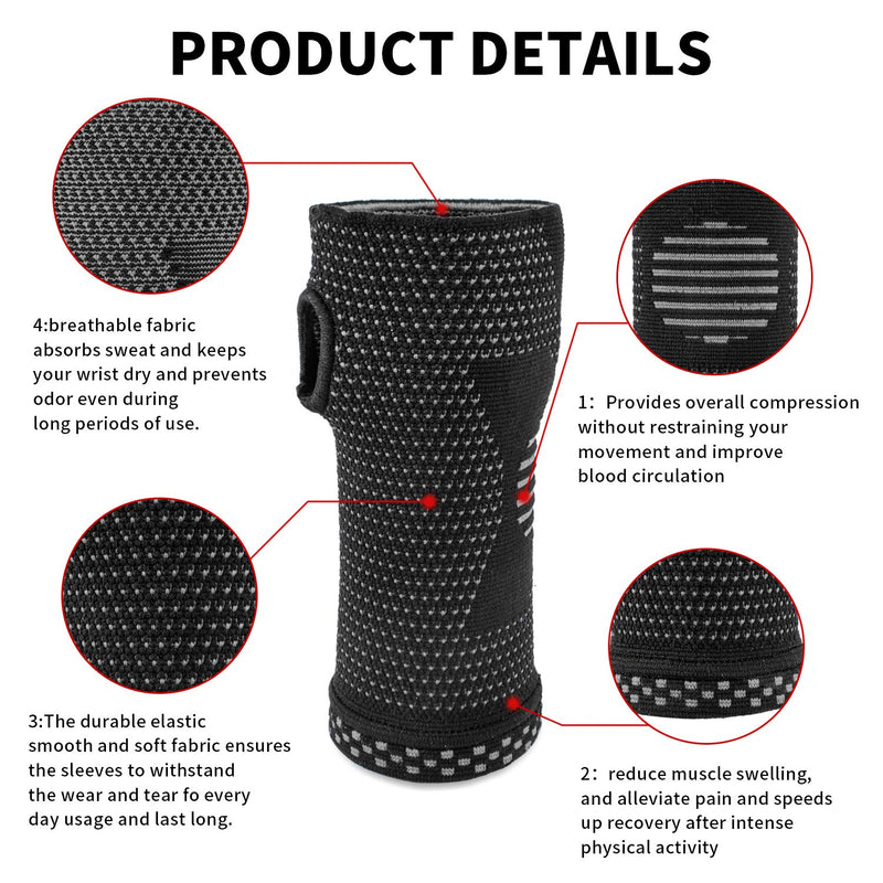 ABYON Wrist Supports 2 Pack, Wrist Brace Compression Sleeves for Left and Right Hand Carpal Tunnel and Wrist Pain Relief, Tendonitis, Arthritis, Sports, Typing (Black, M) Medium Black - NewNest Australia