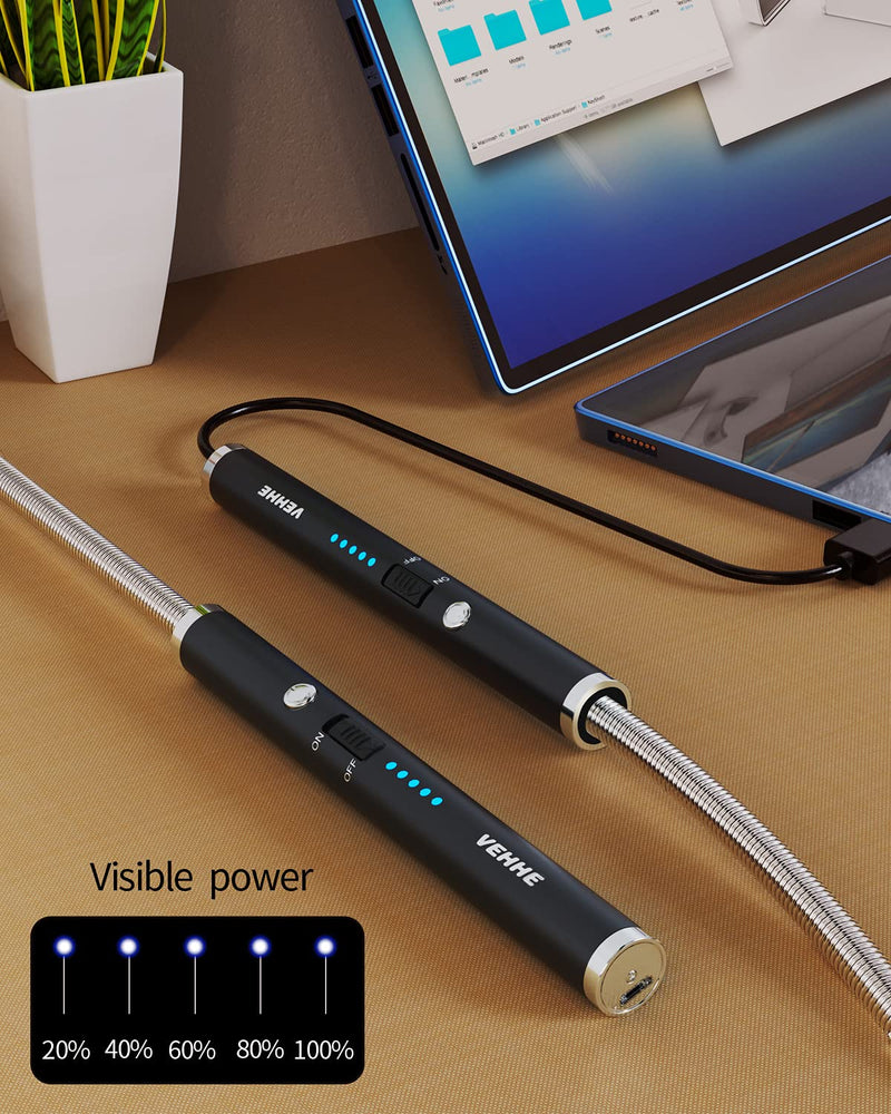 VEHHE Candle Lighter, Electric Rechargeable Arc Lighter with LED Battery Display Long Flexible Neck USB Lighter for Light Candles Gas Stoves Camping Barbecue Black - NewNest Australia