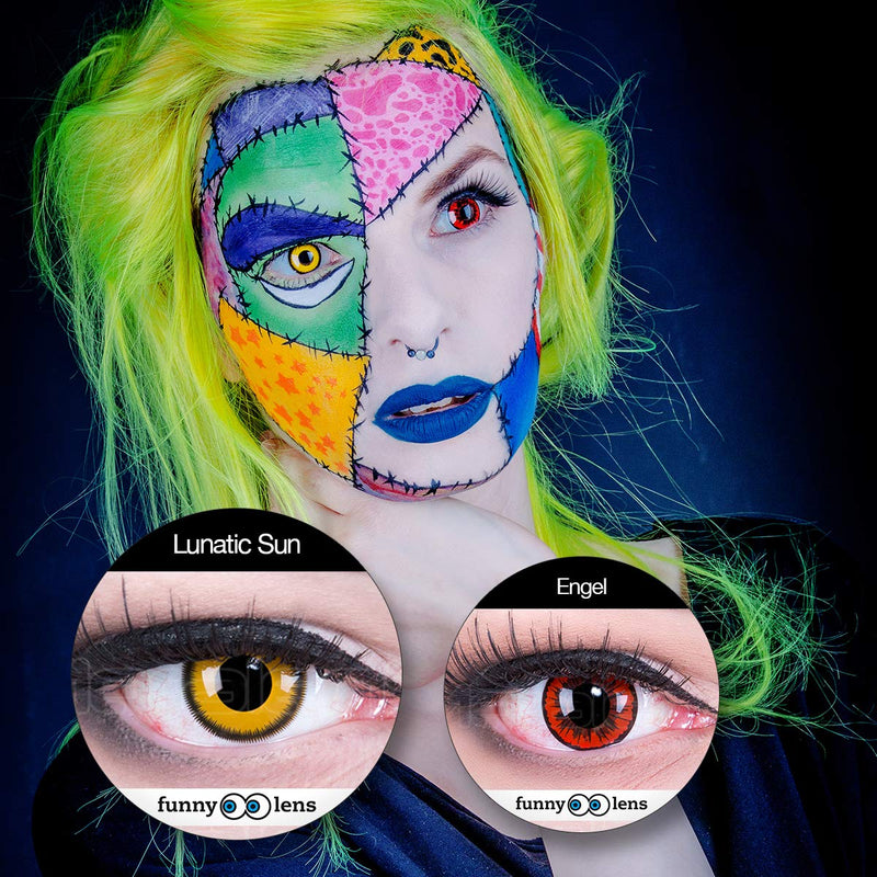 Funnylens 1 pair of colored yellow black Crazy Fun annual contact lenses Lunatic Sun with rim and free lens case. Perfect for carnival, carnival and carnival | Without power 0.0 diopters 8.6 millimeters 14.00 millimeters 2.0 - NewNest Australia
