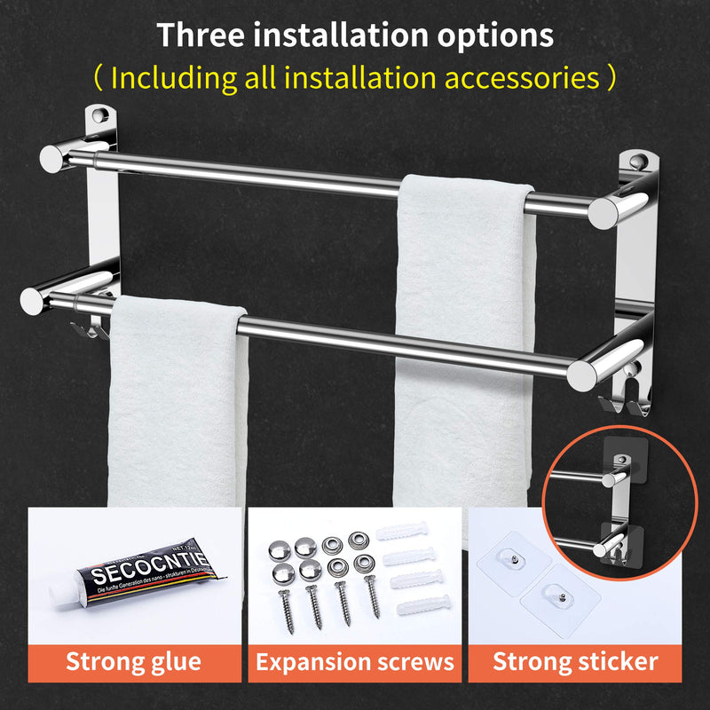 Stretchable 24-30 Inches Towel Bar for Bathroom Kitchen Hand Towel Holder Dish Cloths Hanger SUS304 Stainless Steel RUSTPROOF Wall Mount No Drill Sdjustable (Two BAR) TWO BAR - NewNest Australia