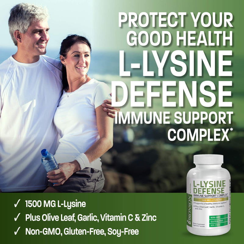 Bronson L-Lysine Defense Immune Support Complex 1500 MG L-Lysine Plus Olive Leaf, Garlic, Vitamin C and Zinc - Non-GMO, 90 Vegetarian Capsules 90 Count (Pack of 1) - NewNest Australia
