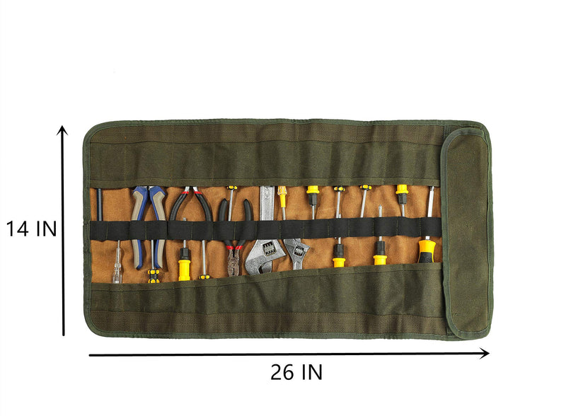 Heavy Duty Waxed Canvas Multi-purpose Tool Roll Pouch With 25 Pockets, Easy Storage, Durable (Khaki) Khaki - NewNest Australia