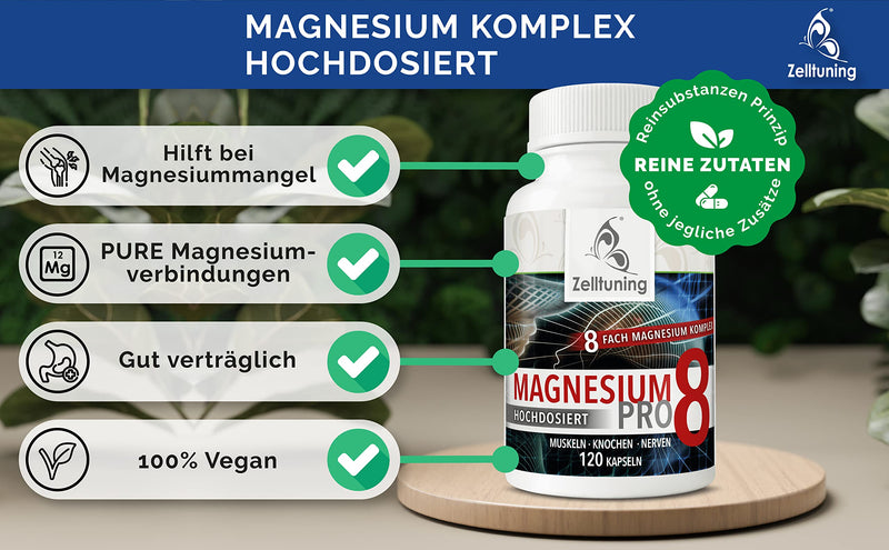 Cell Tuning Magnesium Complex Pro 8, Optimally Bioavailable, High Dose With Natural Trace Elements, Ideal As Vitamin D Activator, 120 Capsules, Vegan, Pure Substances Without Additives - NewNest Australia