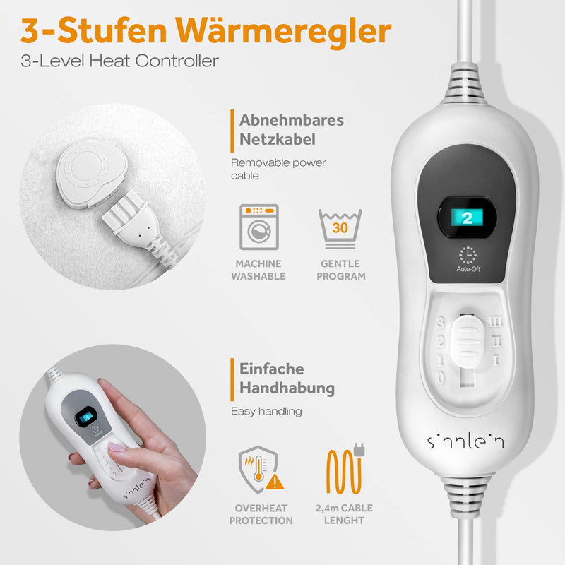 sinnlein double heated underblanket 160x140cm with automatic switch-off and 2 temperature zones | Electric blanket with 3 temperature levels | Heat bed pad for bed | Thermal blanket made of soft fleece without pattern 160 x 140 cm - NewNest Australia