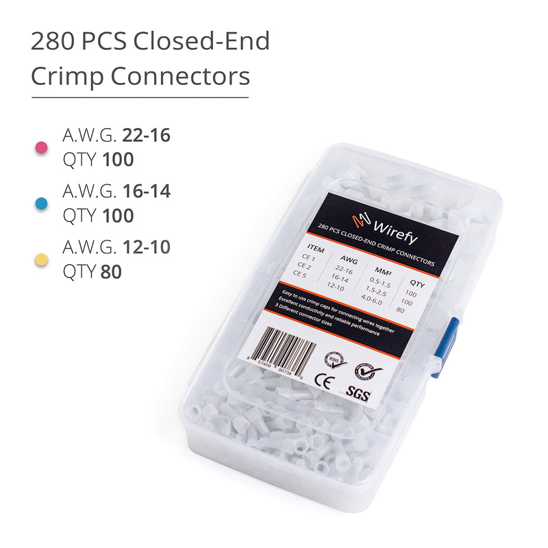 Wirefy 280 PCS Closed End Crimp Connectors - Wire End Caps - 22-10 Gauge - NewNest Australia