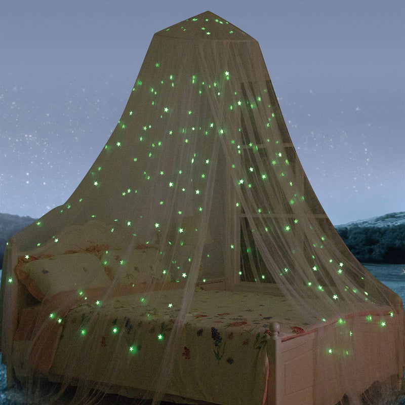 NewNest Australia - Bed Canopy with Fluorescent Stars Glow in Dark for Baby, Kids, Girls Or Adults, Anti Mosquito As Mosquito Net Use to Cover The Baby Crib, Kid Bed, Girls Bed Or Full Size Bed, Fire Retardant Fabric 