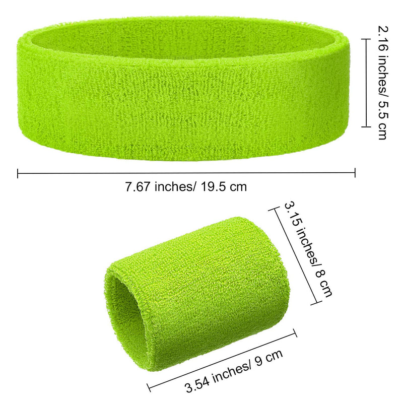 Bememo 6 Pieces Striped Sweatbands Set, Includes 2 Pieces Sports Headband and 4 Pieces Wristbands Sweatbands Colorful Striped Sweatband Set for Men and Women Neon Green - NewNest Australia