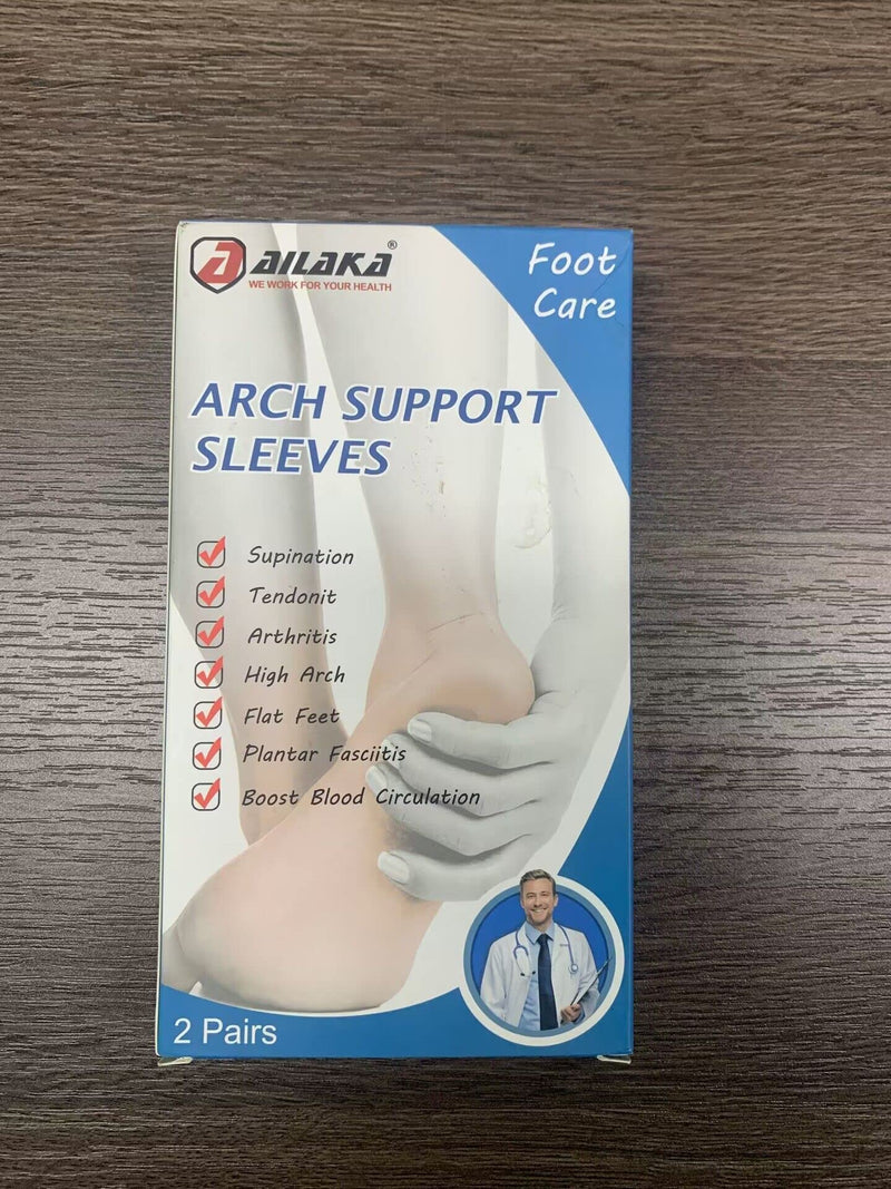 Ailaka 2 Pairs Compression Arch Support Sleeves, Cushioned Foot Braces Arch Pads for Flat Foot Pain Relief Plantar Fasciitis Heel Spurs Khaki 2 Pair (Pack of 1) - NewNest Australia