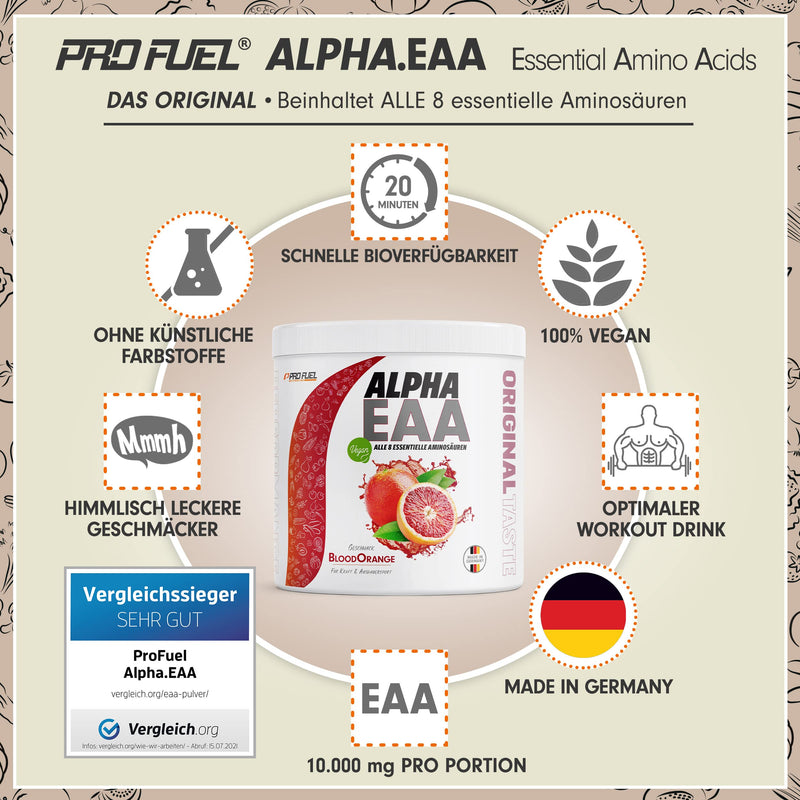 Alpha Eaa Powder 462 G All 8 Essential Amino Acids Vegan Eaas Amino Acids Powder Amino Workout Drink Made In Germany Optimal Quality Delicious Flavor (Blood Orange) - NewNest Australia
