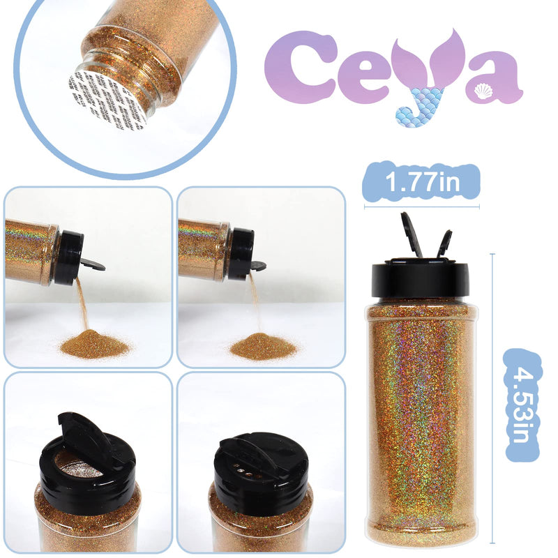 Ceya 3.5oz/ 100g Holographic Ultra Fine Glitter Powder Diamond Laser Gold Glitter 1/128” 0.008” 0.3mm for Slime Epoxy Resin Craft Tumbler Jewelry Nail Festival Makeup Scrapbook Painting Wedding Cards - NewNest Australia