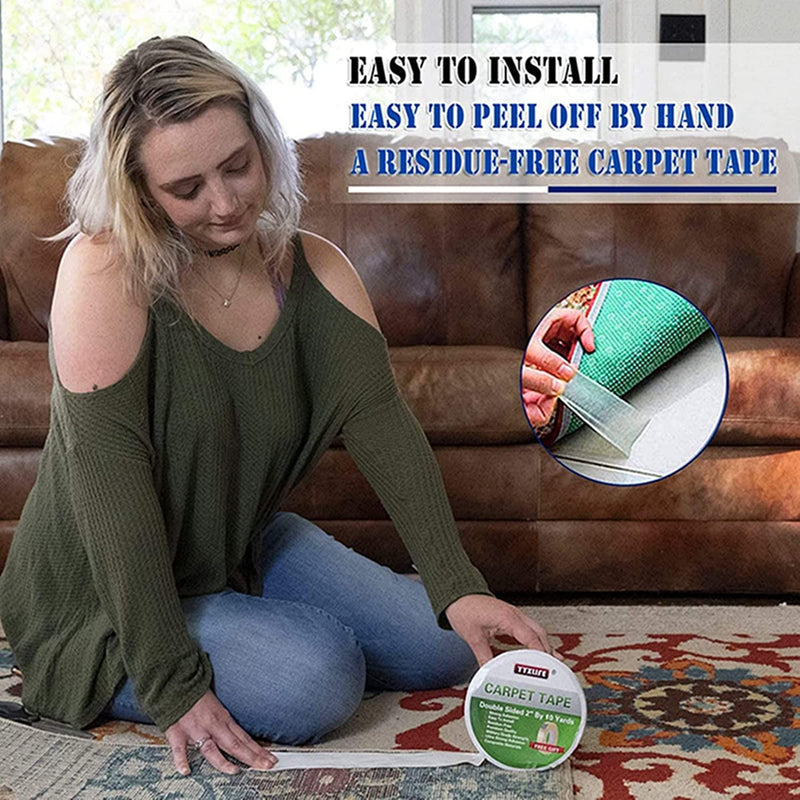 YYXLIFE Double Sided Carpet Tape for Area Rugs Carpet Adhesive Removable Multi-Purpose Rug Tape Cloth for Hardwood Floors, Outdoor Rugs, Carpets Heavy Duty Sticky Tape, 2 Inch x 10 Yards, White - NewNest Australia