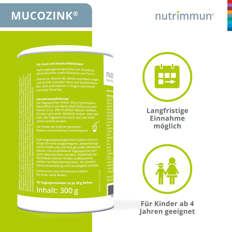 nutrimmun MUCOZINK powder (300 g) - dietary supplement for skin and intestinal mucosa - vitamins and minerals for micronutrient supply plus the amino acids glutamine and taurine - NewNest Australia