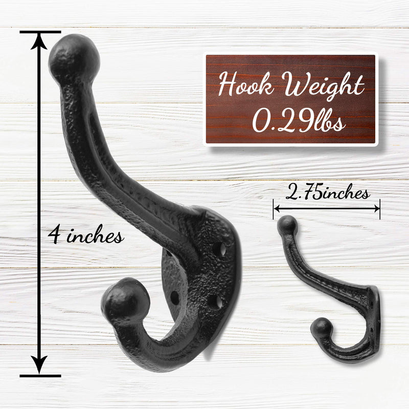 NewNest Australia - Rustic Hooks, Black Cast Iron Wall Hooks (Set of 4), Modern Farmhouse Decor, Matching Screws Included - Easy to Install. Sturdy and Heavy Coat Hooks Hardware, Decorative Hooks, Farmhouse Hooks, etc. 