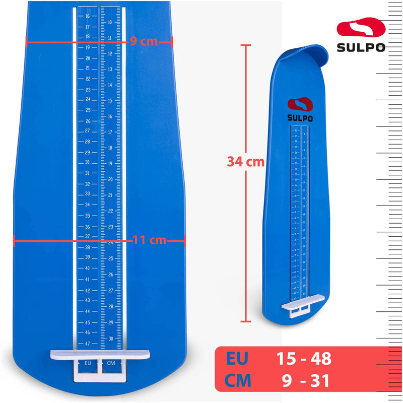 SULPO foot measuring device - shoe size measurement from 15 to 48 - shoe sizer for children - ideal for determining the size of shoes - blue EU 15 - 48 - NewNest Australia