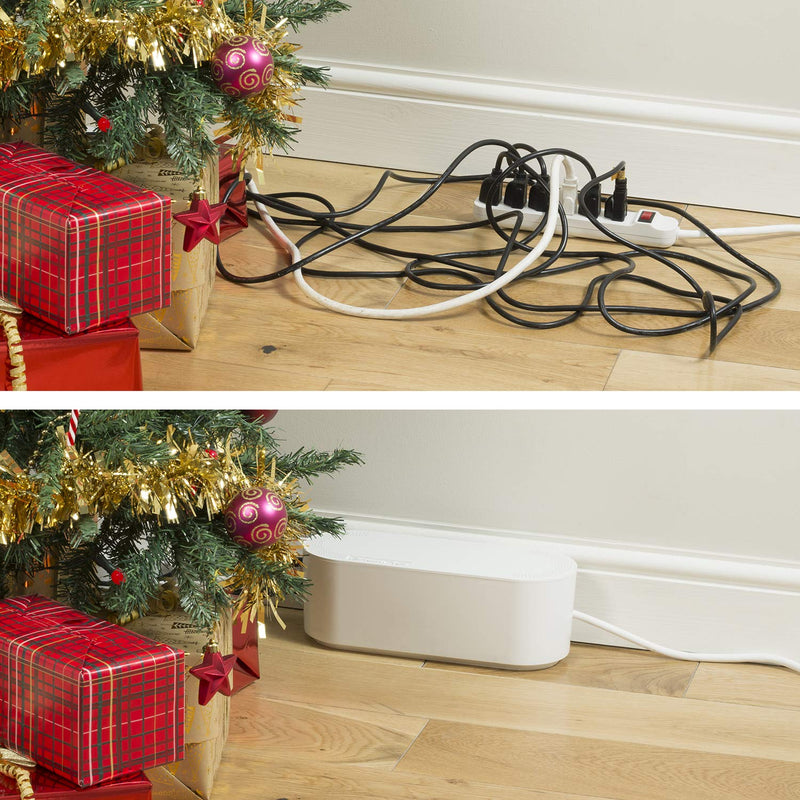 D-Line Cable Management Box, Cord Organizer Box to Hide & Conceal Power Strips, Desk Cable Management Solution, Made from Electrically Safe ABS Material - 12.75" (L) x 5" (W) 4.5" (H) - White Small - NewNest Australia
