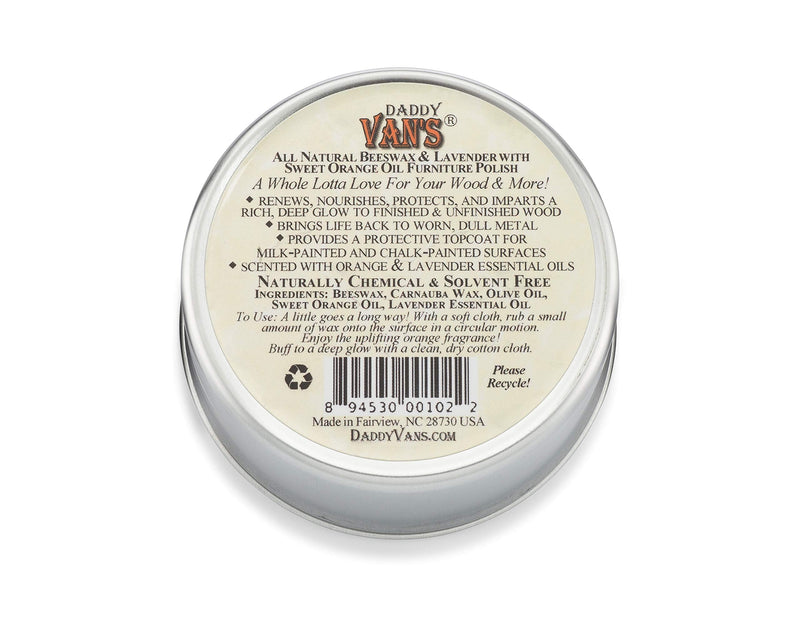 Daddy Van's All Natural Lavender & Sweet Orange Oil Beeswax Furniture Polish Chemical-Free Wood Wax Conditioner. No Petroleum Distillates - One Tin - NewNest Australia
