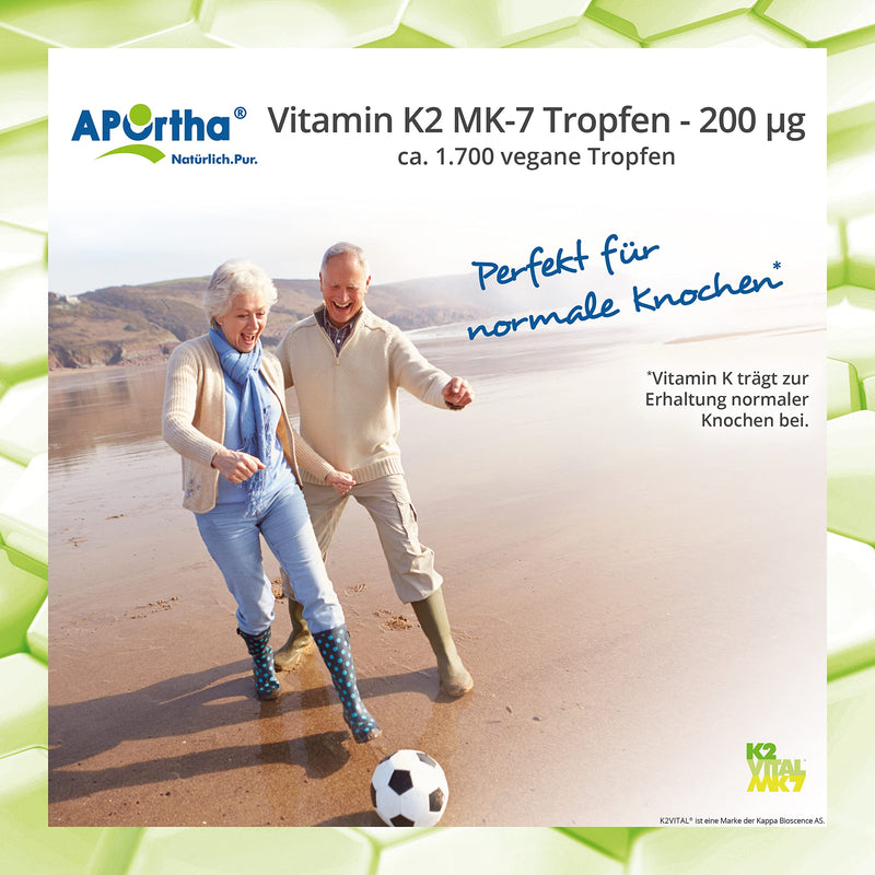 APOrtha® Vitamin K2 MK-7 drops (K2VITAL®) 50 ml, 200 µg per daily dose of 10 drops, approx. 1,700 vegan K2 drops 99+% ALL-Trans, high dosage, allergen-free, alcohol-free, sugar-free, gluten-free - NewNest Australia