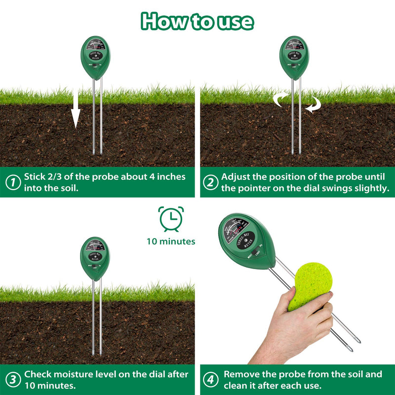 Dr.meter Soil Moisture Meter, Sunlight PH Acidity 3-in-1 Soil Tester Kit for Garden Farm Lawn Planter (No Battery Needed) (VD-1) - NewNest Australia