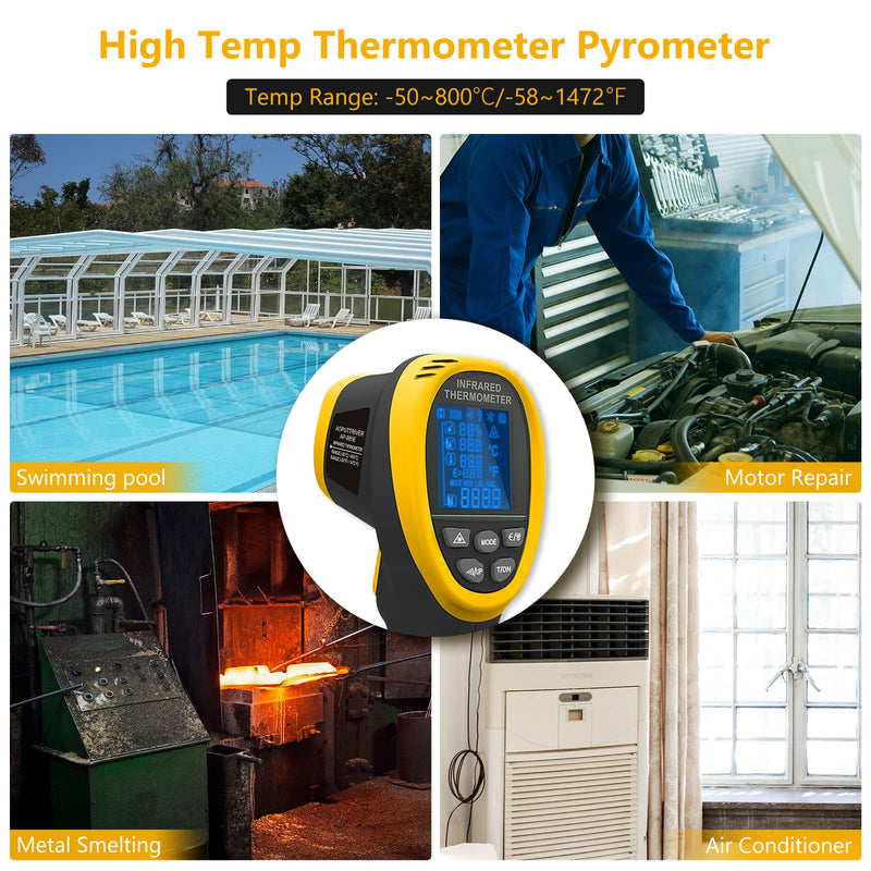 Infrared Thermometer, Ap-985E Laser Thermometer -58‚Ñâ~1472‚Ñâ, D:S=16:1, Non-Contact Thermometer With Humidity, Ambient Temperature And Dew Point, Temperature Alarm„ênot For Humans„ë Ap-985Eôºàyellowôºâ - NewNest Australia